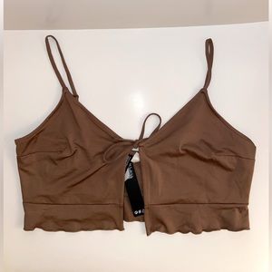 H&M/DIVIDED CURVY L BROWN TIE-UP CAMI TANK TOP